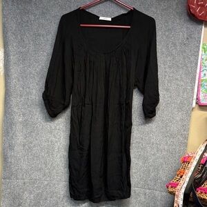 SATCH Black 100% viscose mid sleeve textured stunning dress w/pockets